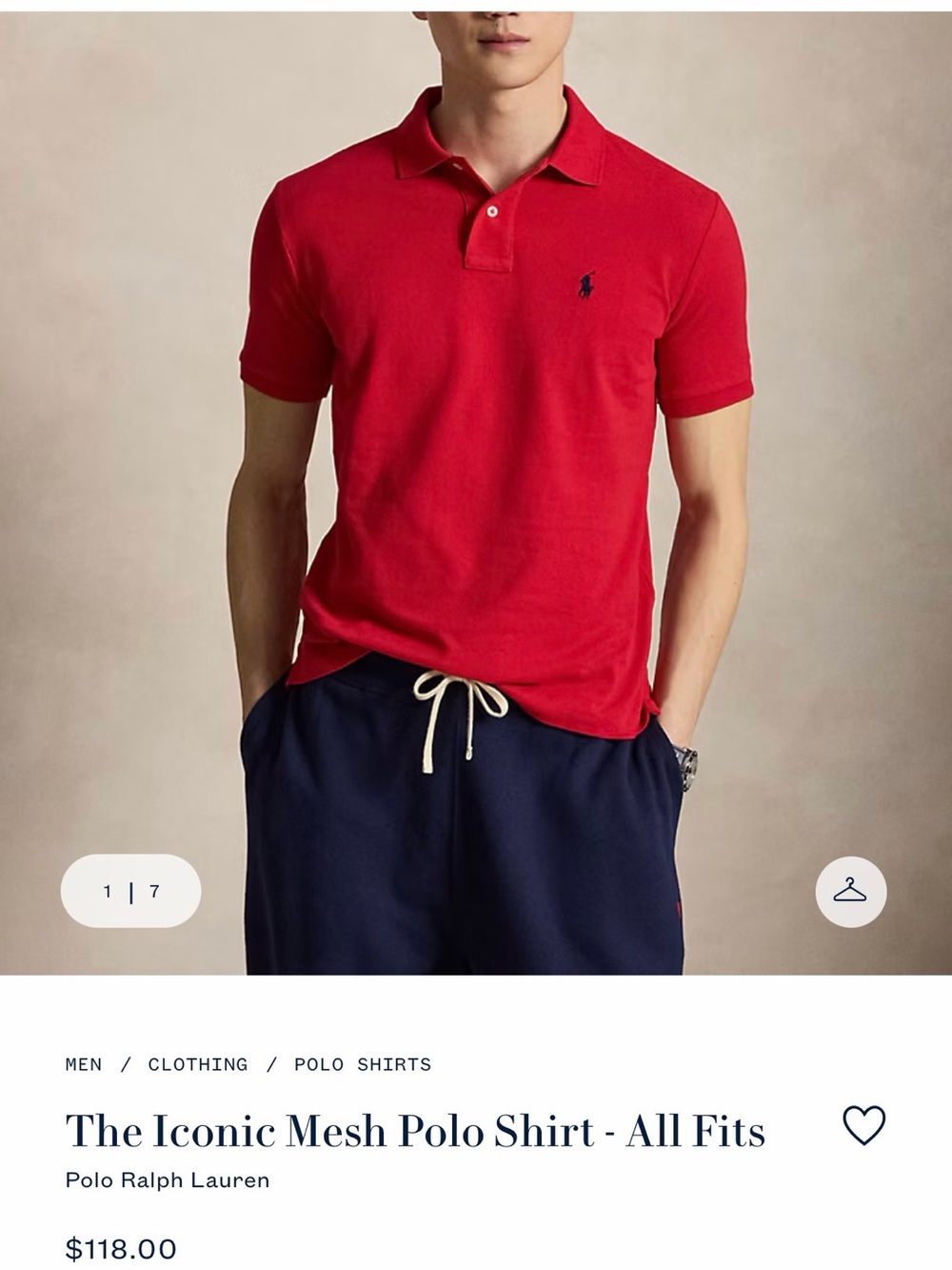 Polo by Ralph Lauren Red Slim Fit Mesh Polo with Navy Pony - size M